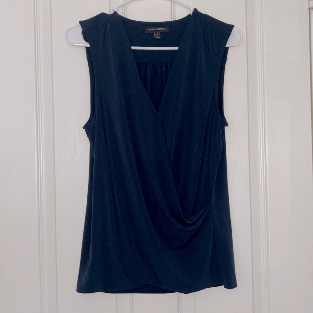 Banana Republic Navy Sleeveless Drape Blouse